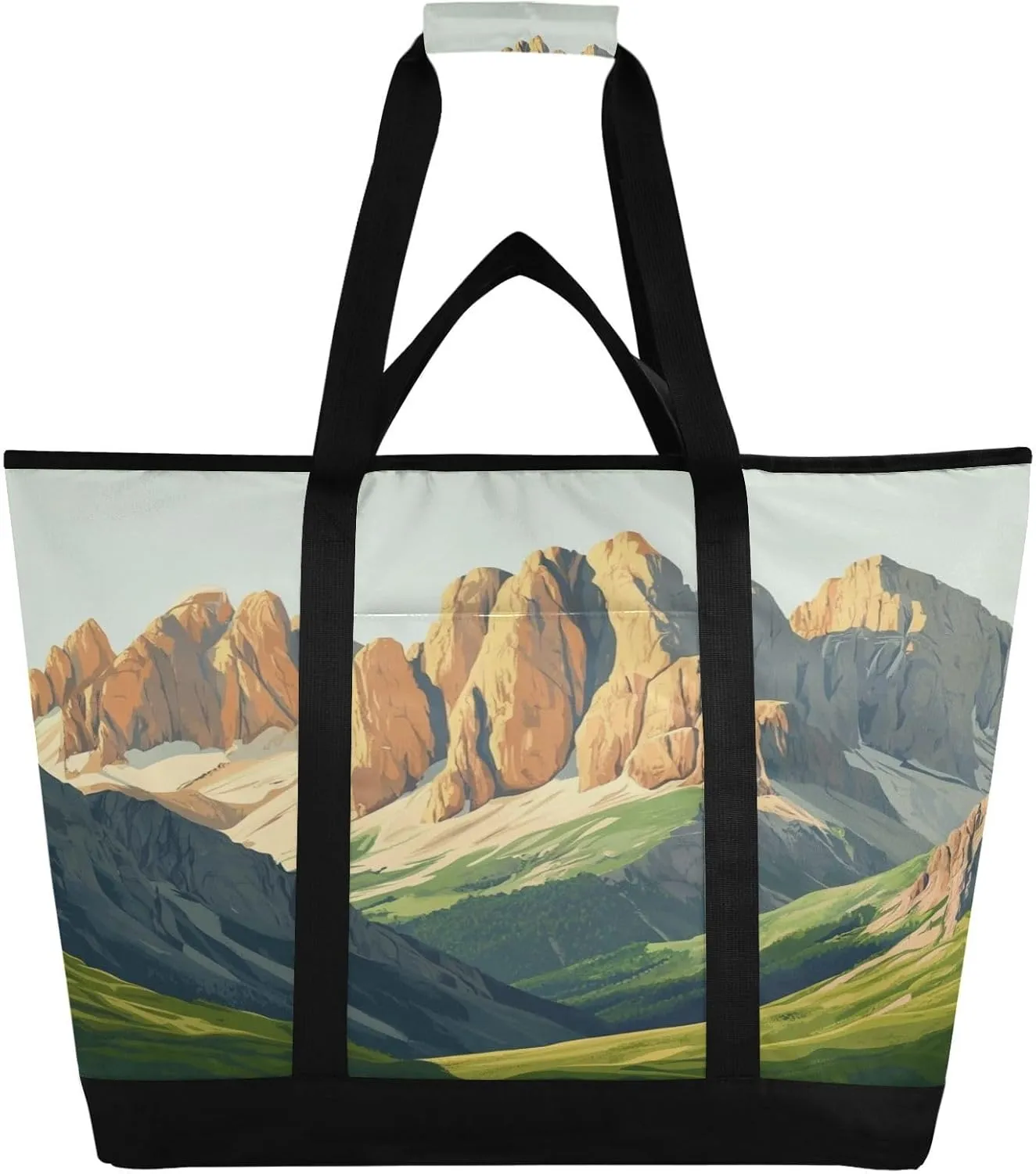 Mountain Reusable Insulated Lunchbox Cooler Bag, Leakproof Kitchen Grocery Bag Collapsible Portable Cooler Tote Bag for Picnic, Camping, Office, Travel