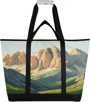 Mountain Reusable Insulated Lunchbox Cooler Bag, Leakproof Kitchen Grocery Bag Collapsible Portable Cooler Tote Bag for Picnic, Camping, Office, Travel
