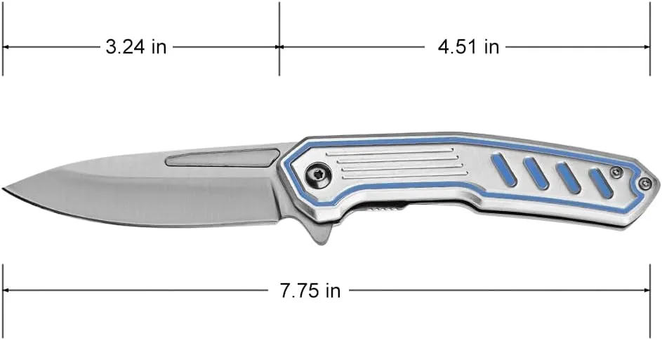 MTECH USA Folding Pocket Knife, 7.75 inch Overall Length, Black Oxidized Drop Point Blade, Blue Aluminum Handle