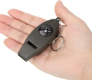 Multifunction 4 in1 Outdoor Survival Whistle Compass Magnifier Thermometer Keychain Travel