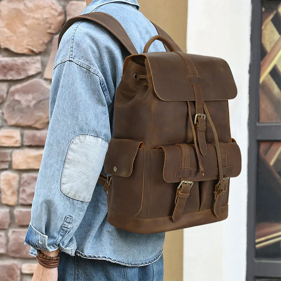 Multifunctional Travel Rucksack for Men- Vintage Leather Backpack