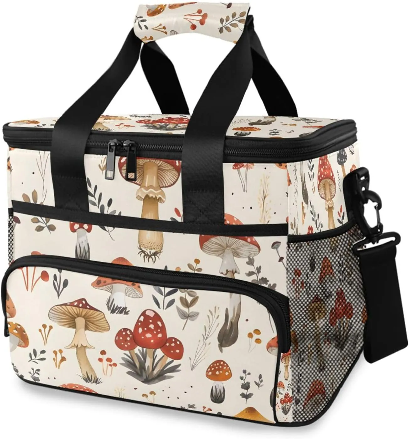 Mushroom Fall Cooler Bag Insulated Cooler Soft Sided Cooler 24 Can Portable Picnic Bag Large Leakproof Lunch Bag Box for Beach Grocery Camping Travel Car Men Women