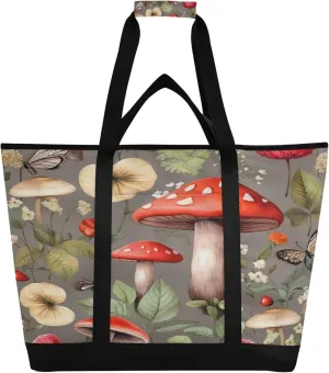 Mushroom Reusable Insulated Cooler Bag with Ice Pack Compartment - Large 47L Waterproof Thermal Grocery Tote for Picnic Beach Camping Lunch Storage