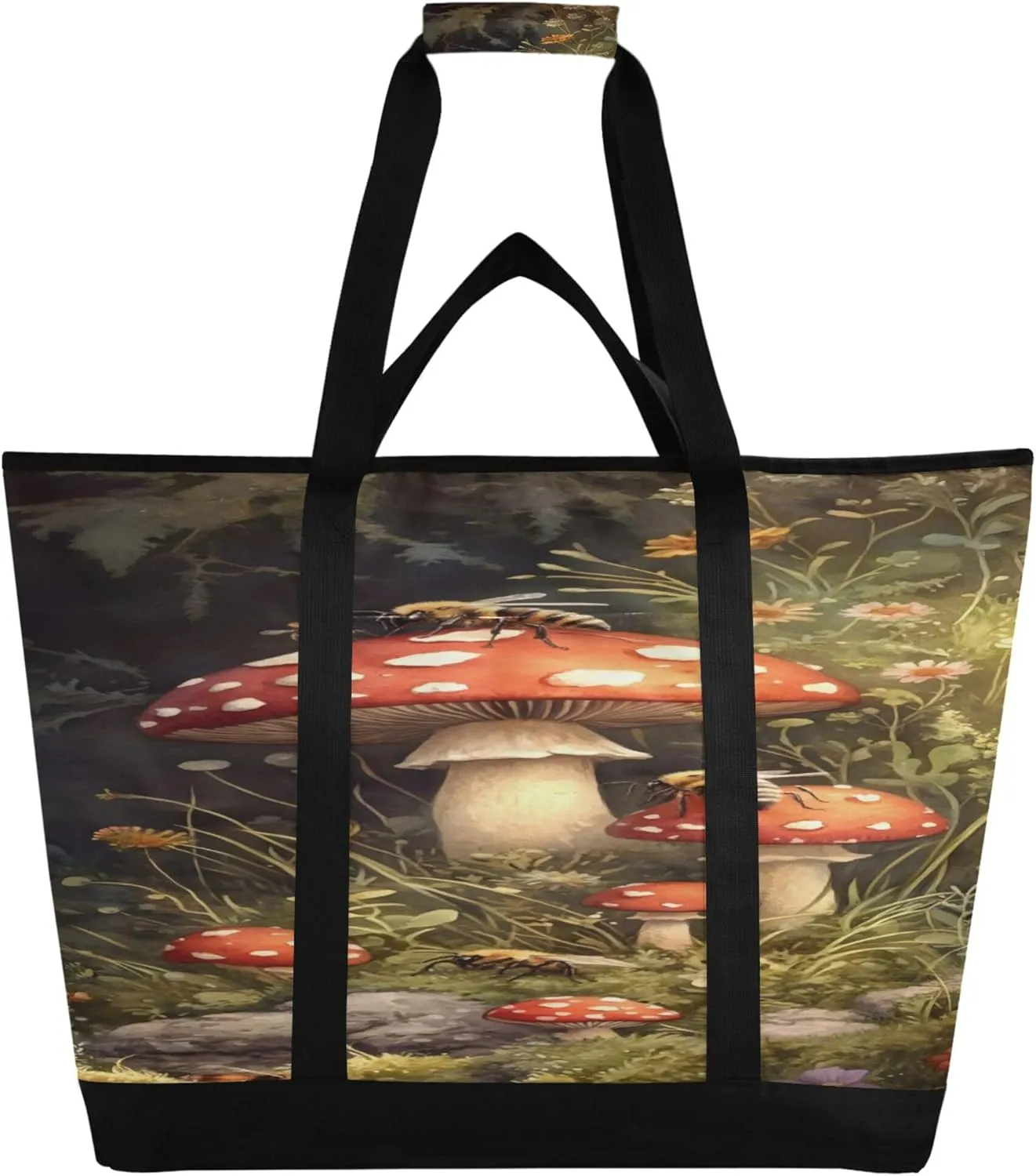 Mushroom Reusable Insulated Cooler Bag with Ice Pack Compartment - Large 90L Waterproof Thermal Grocery Tote for Picnic Beach Camping Lunch Storage