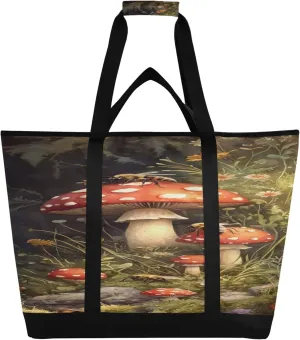 Mushroom Reusable Insulated Cooler Bag with Ice Pack Compartment - Large 90L Waterproof Thermal Grocery Tote for Picnic Beach Camping Lunch Storage