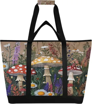 Mushroom Reusable Insulated Cooler Bag with Ice Pack Compartment - Large 95L Waterproof Thermal Grocery Tote for Picnic Beach Camping Lunch Storage