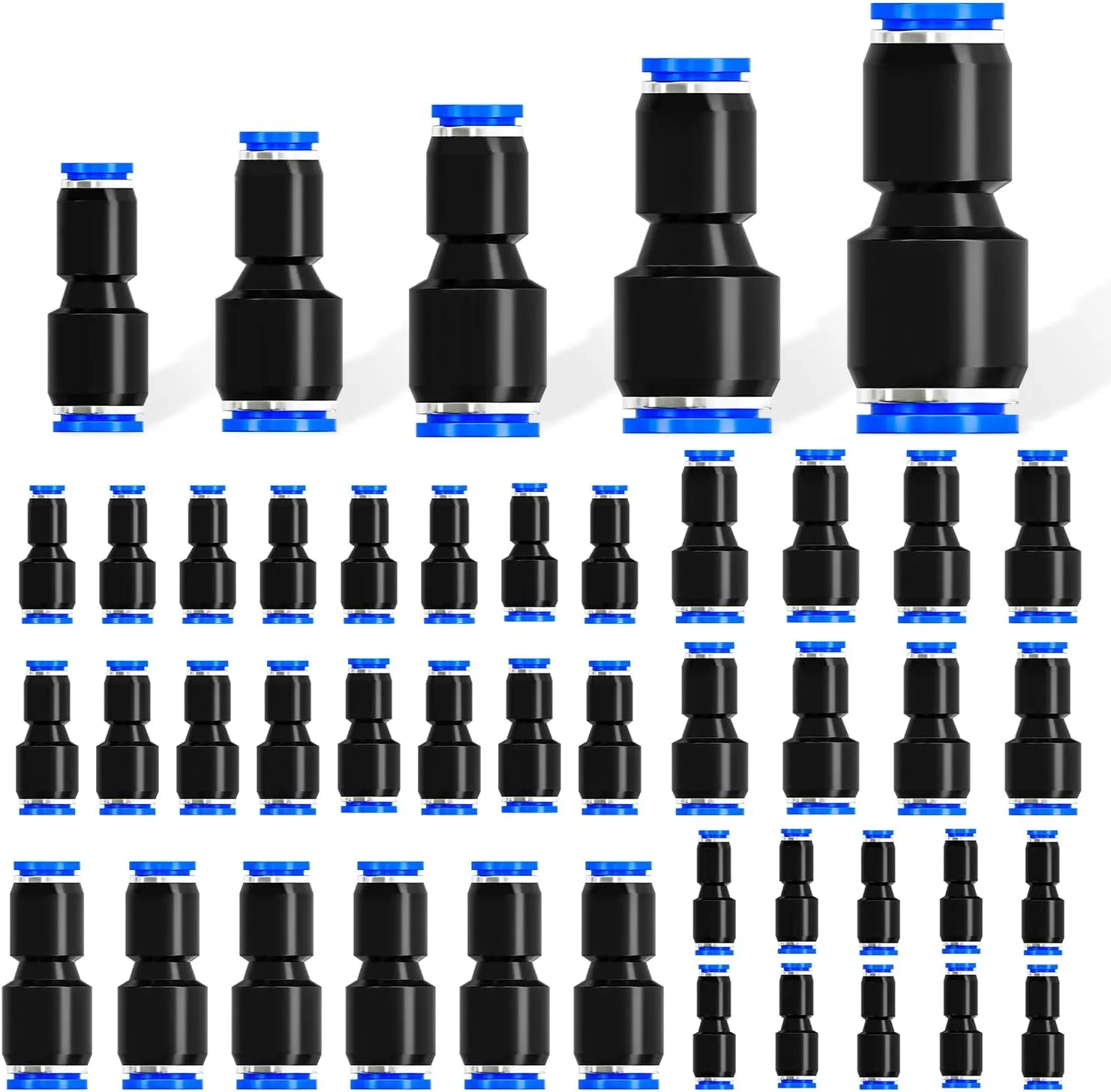 mxuteuk Quick Connect Air Hose Fittings,5 Size Push to Connect Fittings,1/8",1/4",5/16",1/2",3/8"OD Air Line Fitting Straight reducer Union/Coupler(40PCS)