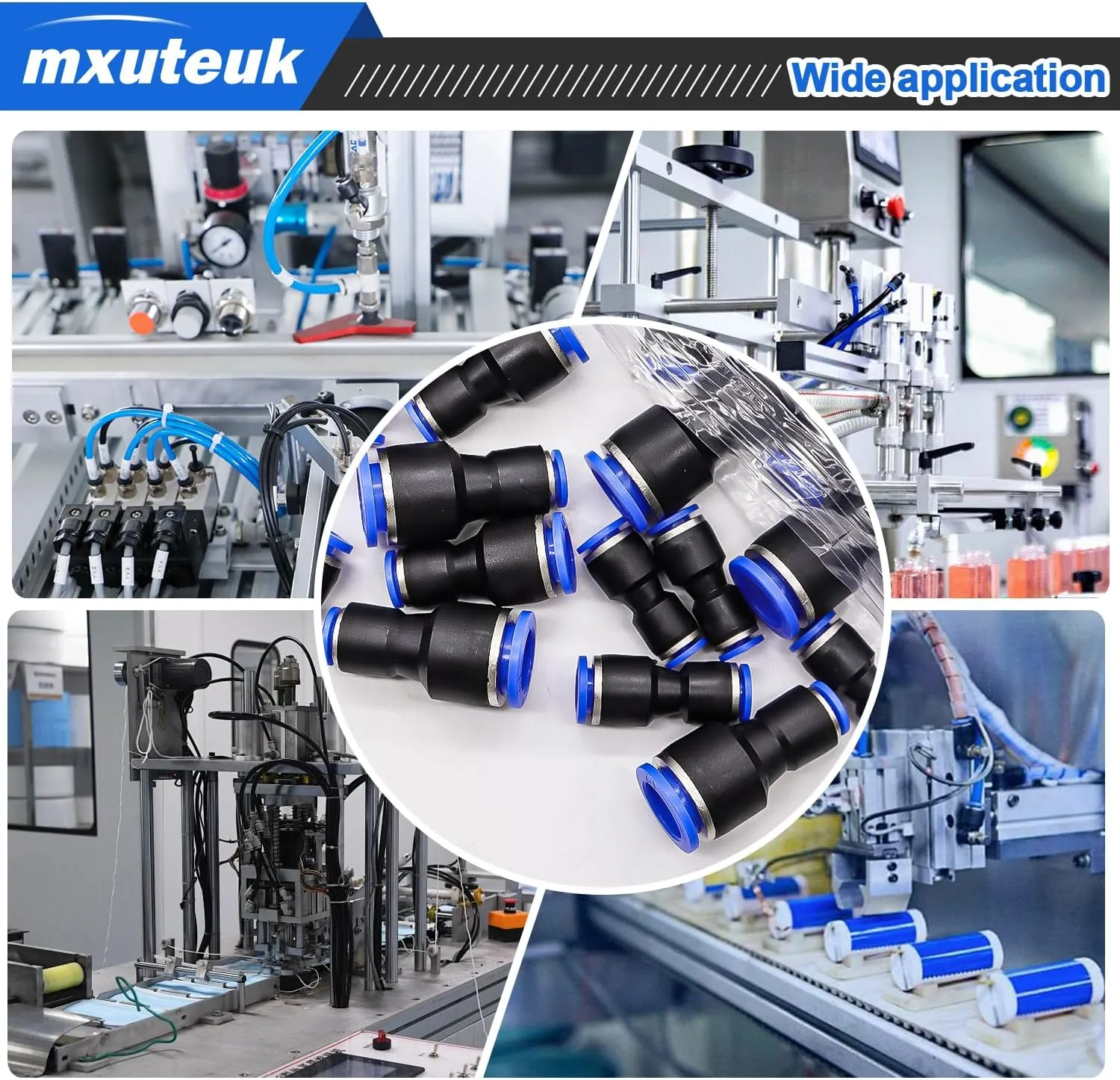 mxuteuk Quick Connect Air Hose Fittings,5 Size Push to Connect Fittings,1/8",1/4",5/16",1/2",3/8"OD Air Line Fitting Straight reducer Union/Coupler(40PCS)
