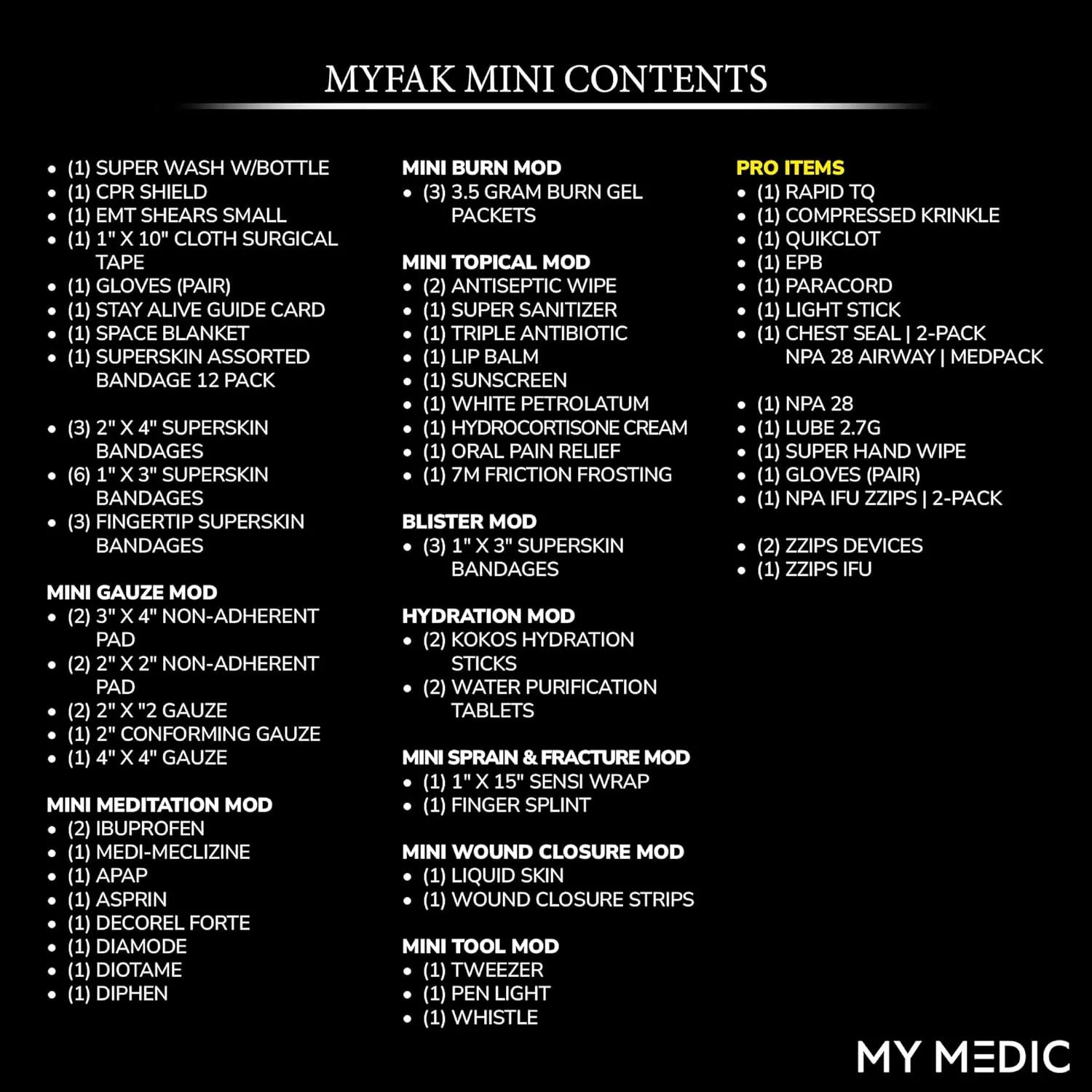 My Medic MyFak Mini Pro First Aid Kit - Small and Lightweight for Camping Hiking and Backpacking - 70 Items IFAK with Tourniquet - HSA/FSA Eligible Great for Travel - Black