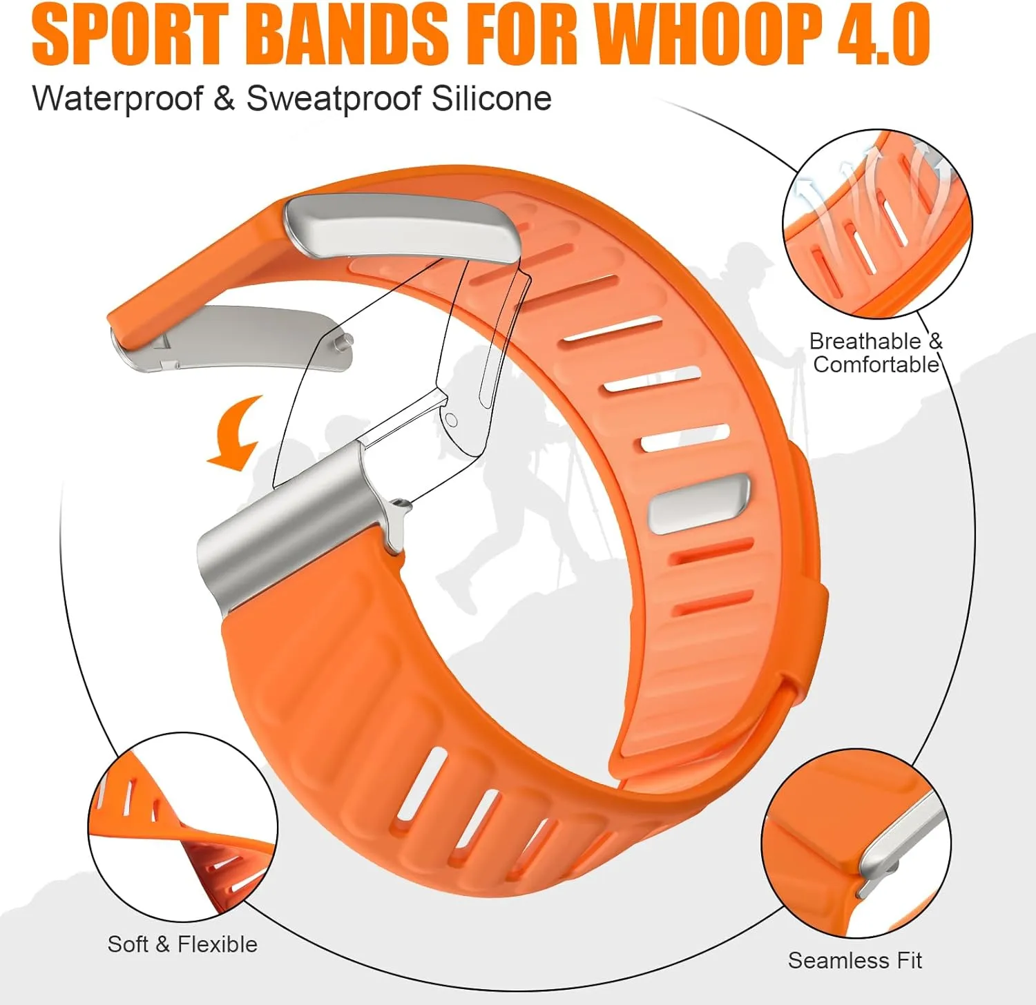 MYAPULUA Silicone Bands Compatible with WHOOP Band 4.0,Soft Silicone Sport Strap for Men/Women,Comfort Durable Waterproof and Sweatproof with U Shaped Replacement Wristbands