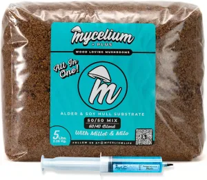 Mycelium Mushroom Growing Kit, Amauroderma Rude Gourmet I Alder & Soy Hull Substrate I High Yield Proprietary Mix I Grow Bag with 20ml Liquid Culture Syringe for Starter & Pro Home Growers, 5lbs