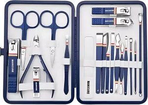 Nail Clippers Set - 19 Piece Manicure & Pedicure Kit, Stainless Steel Fingernail & Toenail Tools with Luxurious Travel Case for Men & Women