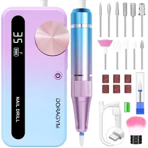Nail Drill Professional, 35000RPM Electric Nail File Rechargeable, Portabel Nail Drill Cordless Kit Efile for Acrylic Nails, Nail Dremel Manicure Perdicure for Salon & Home Use (Gradient)