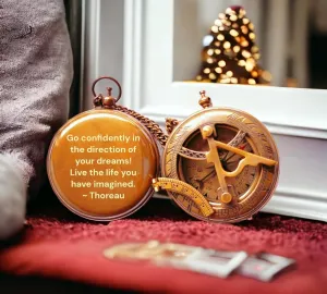 Nautical Brass Pocket Compass with Leather Case, Engraved Quote Design, Hiking and Survival Navigation Tool by Raplica