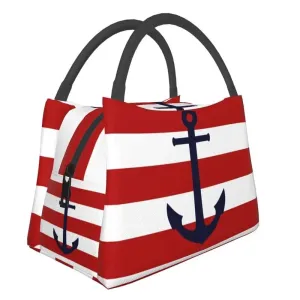 Nautical Cooler Lunch Box Red and White Stripes