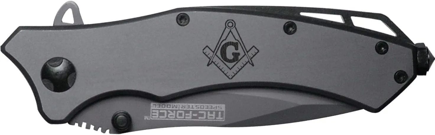 NDZ Performance Masonic Compass 1 Engraved TAC-Force TF-820GY Speedster Model Folding Pocket Knife