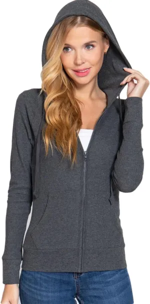 NE PEOPLE Women Basic Casual Comfy Lightweight Thermal Waffle Hoodie