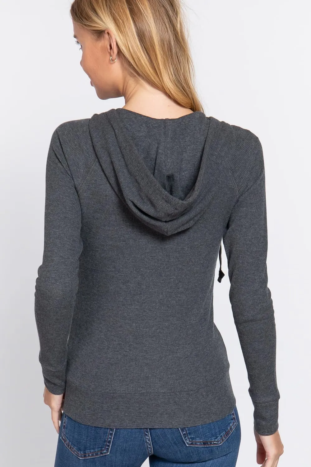 NE PEOPLE Women Basic Casual Comfy Lightweight Thermal Waffle Hoodie