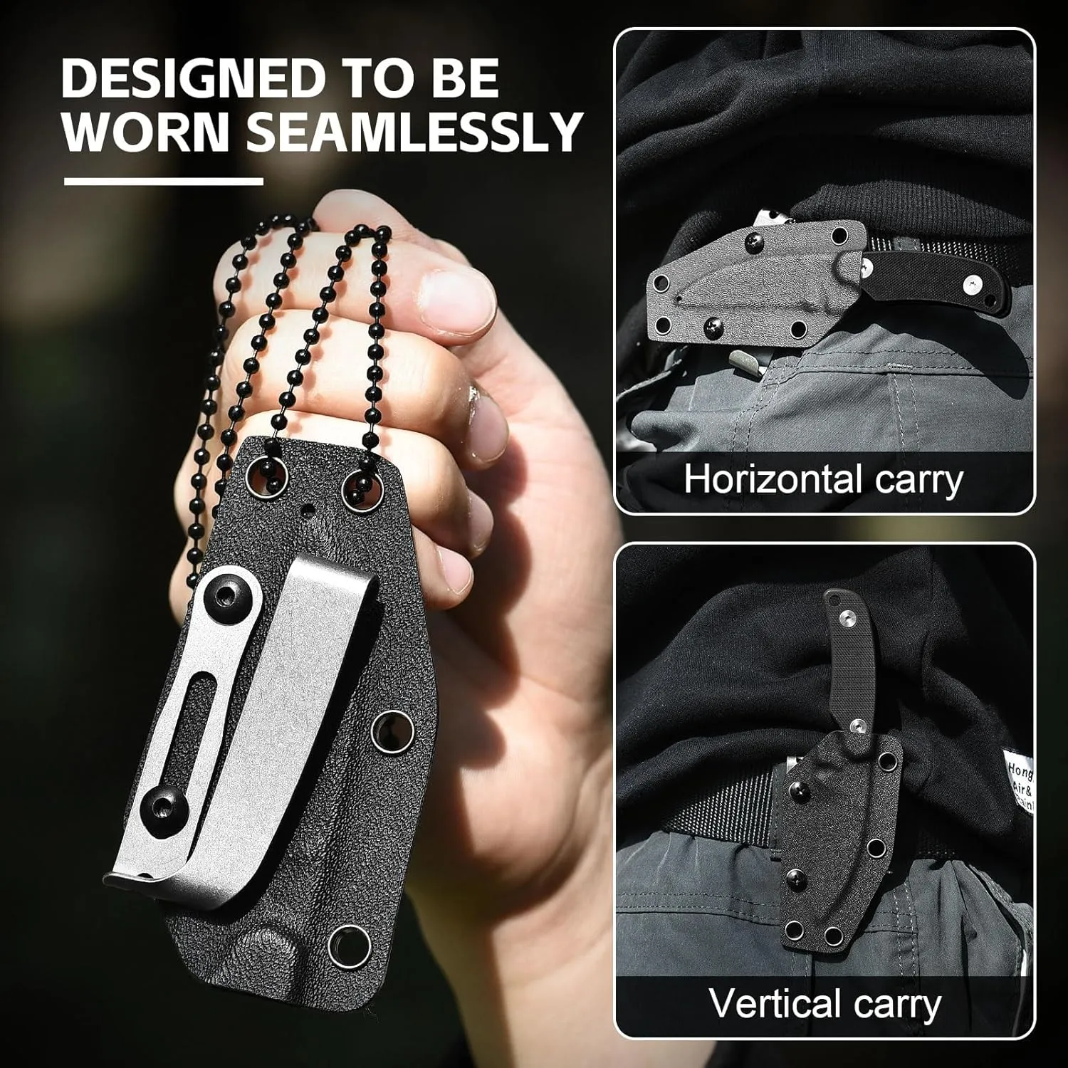 Neck Knife with Sheath and Necklace X-YTT, D2 Steel Sheepsfoot-Point 5.79" Small Fixed Blade Knife for Men, EDC Full Tang Neck Knife with Belt Clip