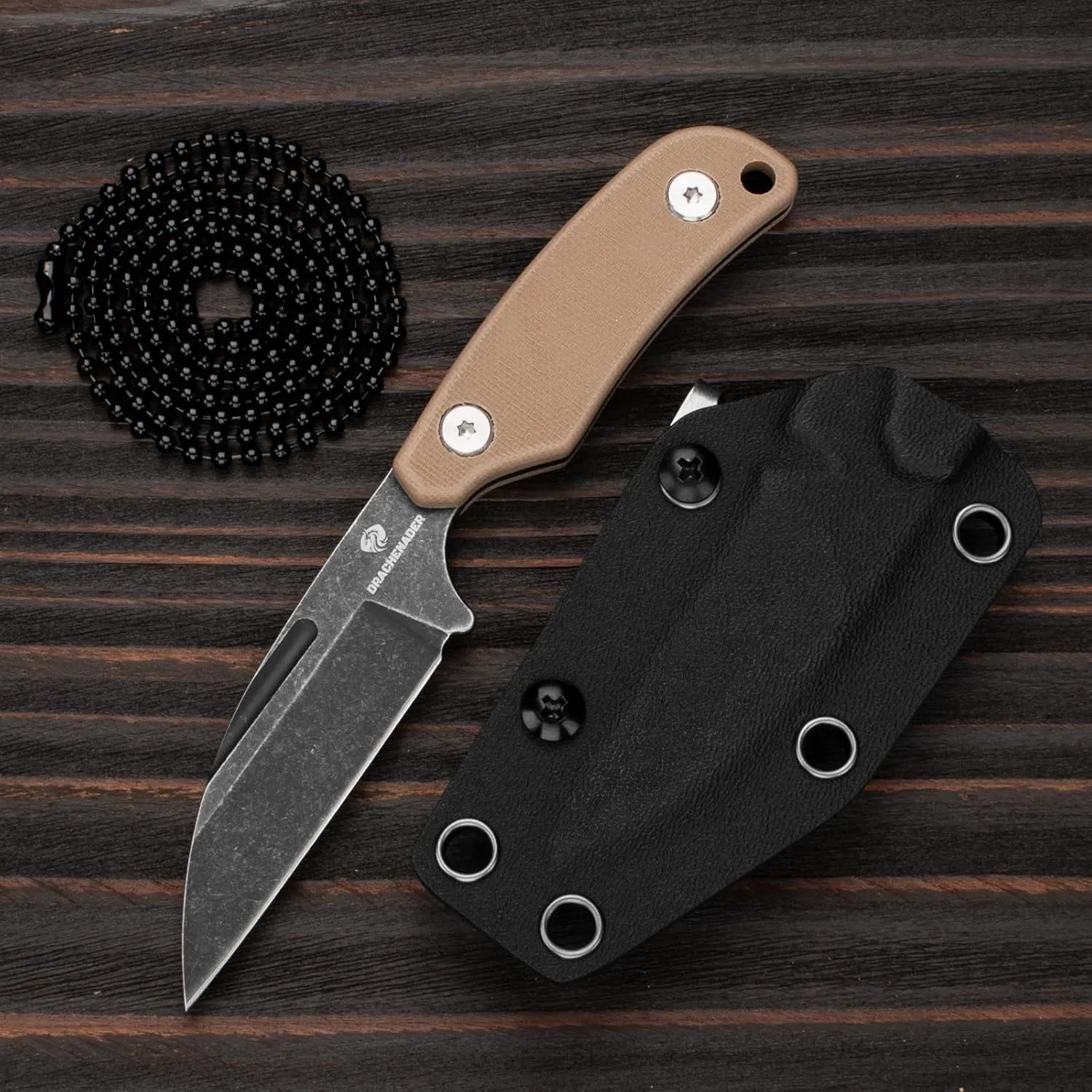 Neck Knife with Sheath and Necklace X-YTT, D2 Steel Sheepsfoot-Point 5.79" Small Fixed Blade Knife for Men, EDC Full Tang Neck Knife with Belt Clip