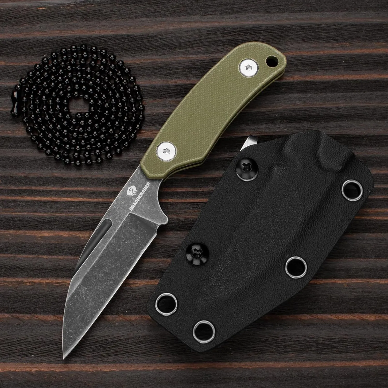 Neck Knife with Sheath and Necklace X-YTT, D2 Steel Sheepsfoot-Point 5.79" Small Fixed Blade Knife for Men, EDC Full Tang Neck Knife with Belt Clip