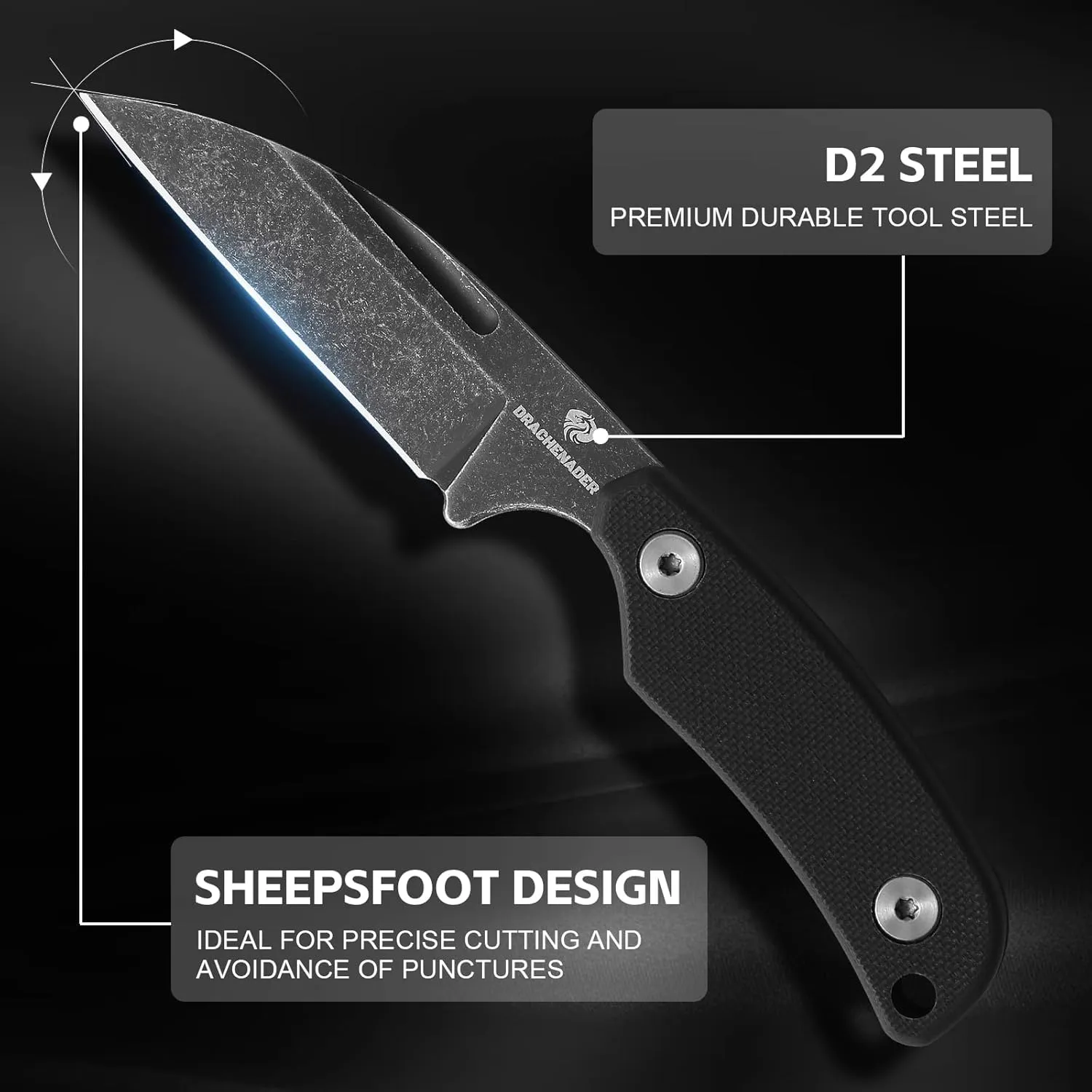 Neck Knife with Sheath and Necklace X-YTT, D2 Steel Sheepsfoot-Point 5.79" Small Fixed Blade Knife for Men, EDC Full Tang Neck Knife with Belt Clip