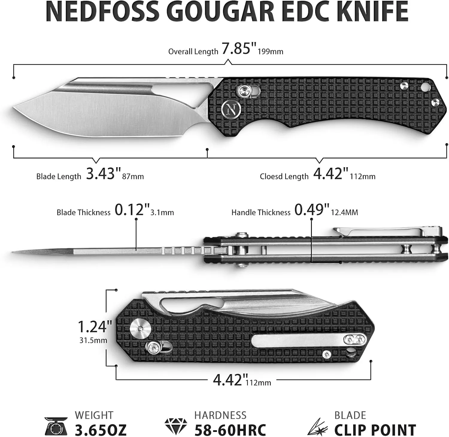 NedFoss COUGAR Folding Pocket Knife for Men, 3" Sandvik 14C28N Blade EDC Tactical Knives, Lightweight G10 Handle, Sharp Crossbar Lock Knife for Hunting, Camping, Survival, Gifts for Men Women
