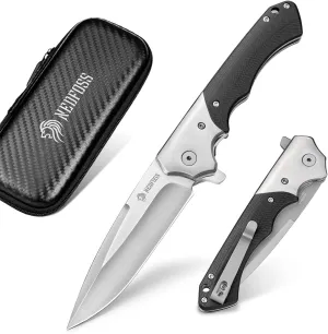 NedFoss W.SWAN Pocket Knife, 3.5 inch D2 Steel Folding Knife with Clip, G10 Handle, Safety Liner Lock, Large Sharp Pocket Knives for Hiking, Outdoor, Mens Gift