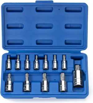 Neiko 10085A Tamperproof Torx Plus Bit Socket Set | 12 Piece | 8 IPR - 60 IPR | 5 Point Star | Cr-V and S2 Steel | High Impact ABS Blow Molded Case
