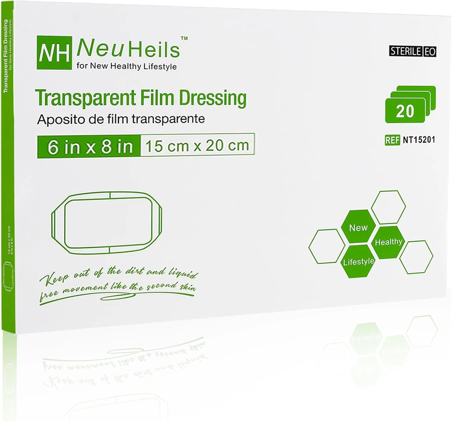 NeuHeils Transparent Film Dressing, Size 6''x8'', 20 Packs, Tattoo Aftercare Bandages, Large Waterproof Wound Cover Patch, Post Surgical Shower Shiled, IV Shield, PICC Catheter Shower Cover