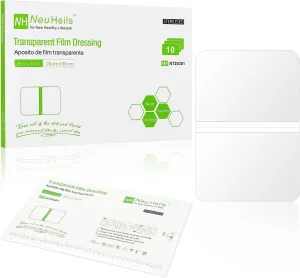 NeuHeils Transparent Fim Dressing, Tattoo Aftercare Bandages， Size 8''x12'', 10 Packs, Large Waterproof Bandage Wound Cover Patch, Post Surgical Shower Shield