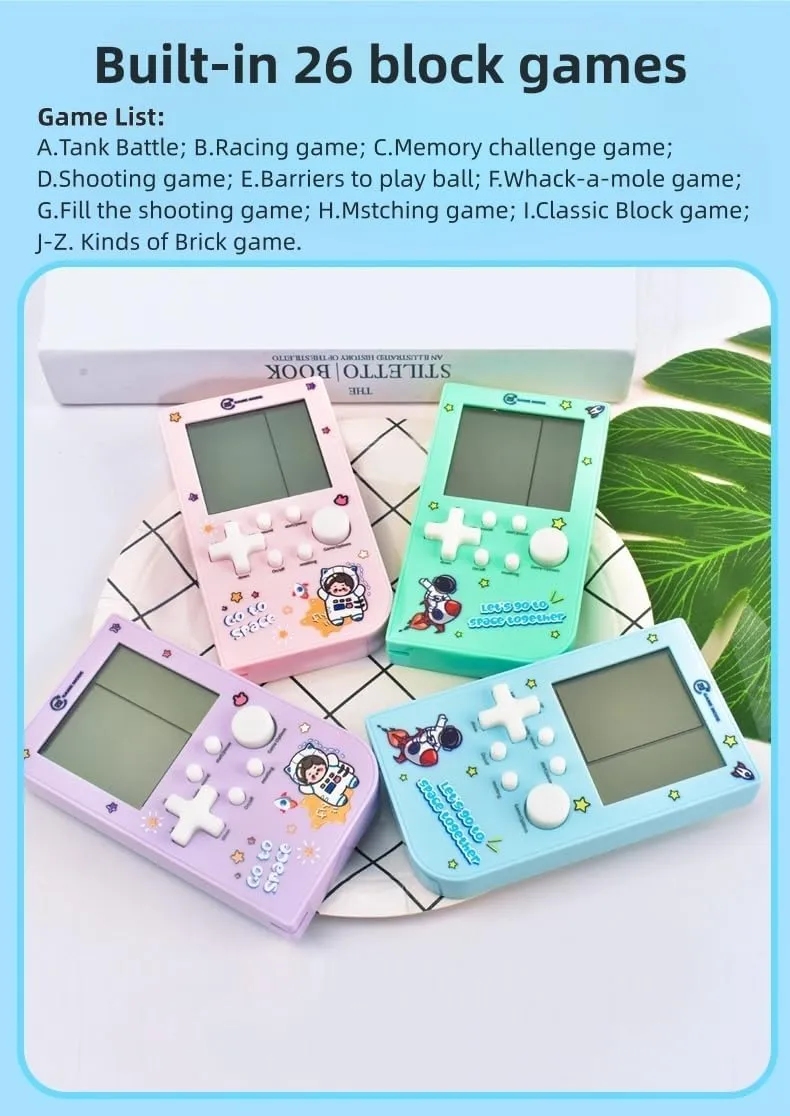 New Block Game Console with 26 Game Macaron Colors Retro Game Machine Pocket Game Machine Brick Game/Racing/Tank Battle Puzzle Toy Electronic Nostalgic Handheld Device Children's Gift (Green)