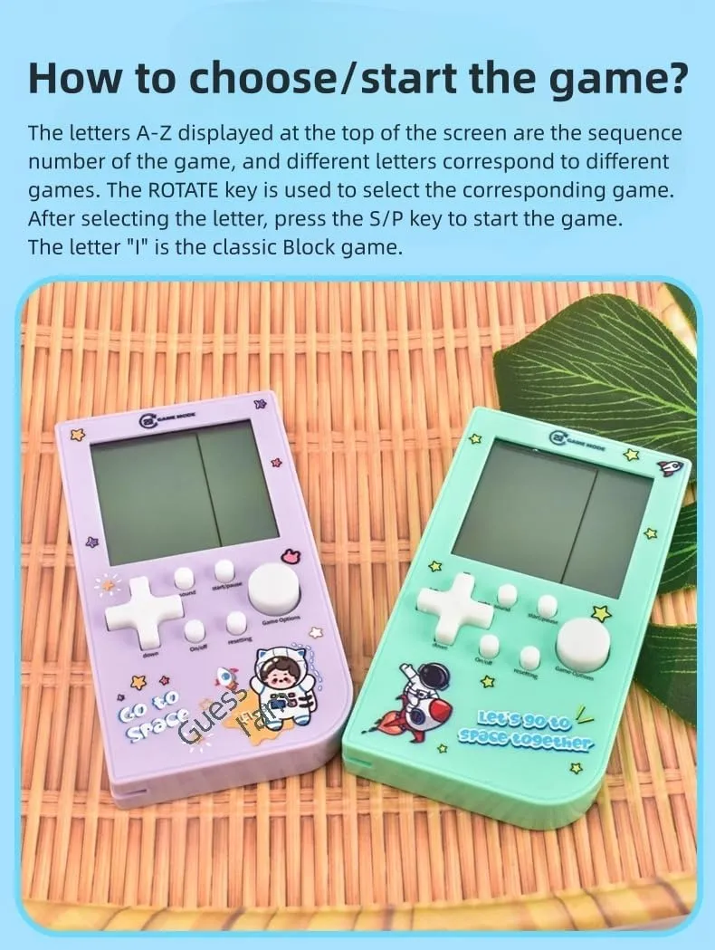 New Block Game Console with 26 Game Macaron Colors Retro Game Machine Pocket Game Machine Brick Game/Racing/Tank Battle Puzzle Toy Electronic Nostalgic Handheld Device Children's Gift (Green)