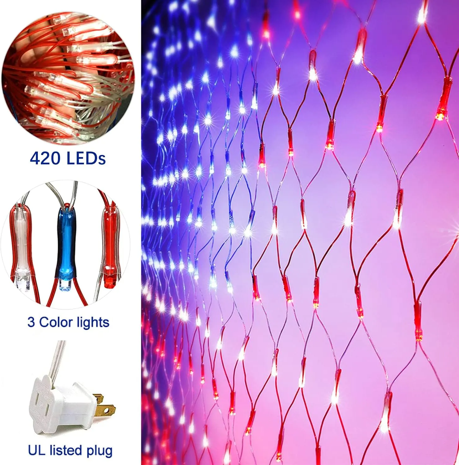 (New) FUNIAO American Flag Lights, 420 LED USA Flag Net Lights, Outdoor Waterproof Patriotic Lights Hanging Ornaments for Memorial Day, 4th of July, Flag Day, Presidential Election, Christmas