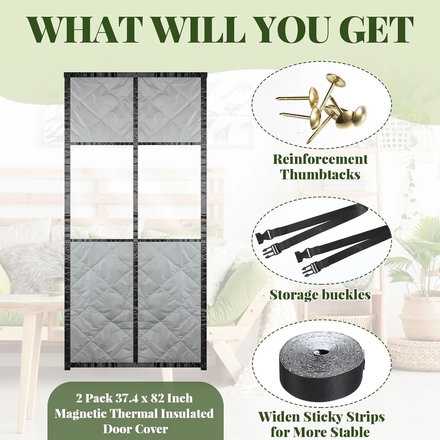 Newwiee 2 Pack Magnetic Thermal Insulated Door Curtain Winter Windproof Doorway Cover Curtain Visible Window Keep Warm Soundproof Blanket(Fits Door Size 34 x 80 Inch,Windows Gray)