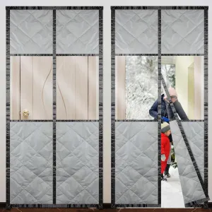 Newwiee 2 Pack Magnetic Thermal Insulated Door Curtain Winter Windproof Doorway Cover Curtain Visible Window Keep Warm Soundproof Blanket(Fits Door Size 34 x 80 Inch,Windows Gray)