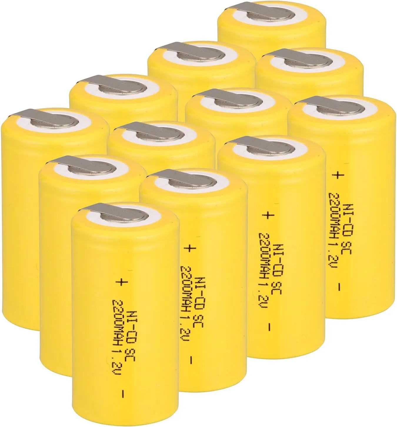 Ni-Cd Rechargeable Battery Sub C SC Batteries, 1.2V 2200 mAh with Tabs for Power Tools Battery Pack (Yellow*12)