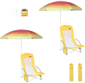 Nice C Beach Chair, Beach Chairs for Adults with Umbrella and Cooler, High Back, Cup Holder & Carry Bag & Heavy Duty Compact Outdoor, Camping (Set of Yellow)