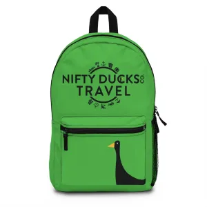 Nifty Ducks Travel Logo Backpack - Travel Bag with Black Duck Design - Lime Green