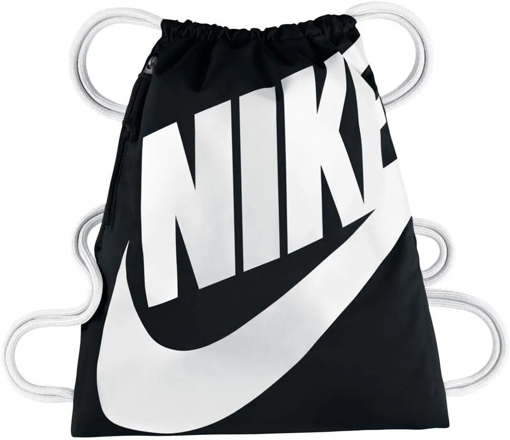 Nike Heritage Gymsack, Drawstring Backpack and Gym Bag with cinch sack closure and straps for comfort, Dark Grey/Black/Black