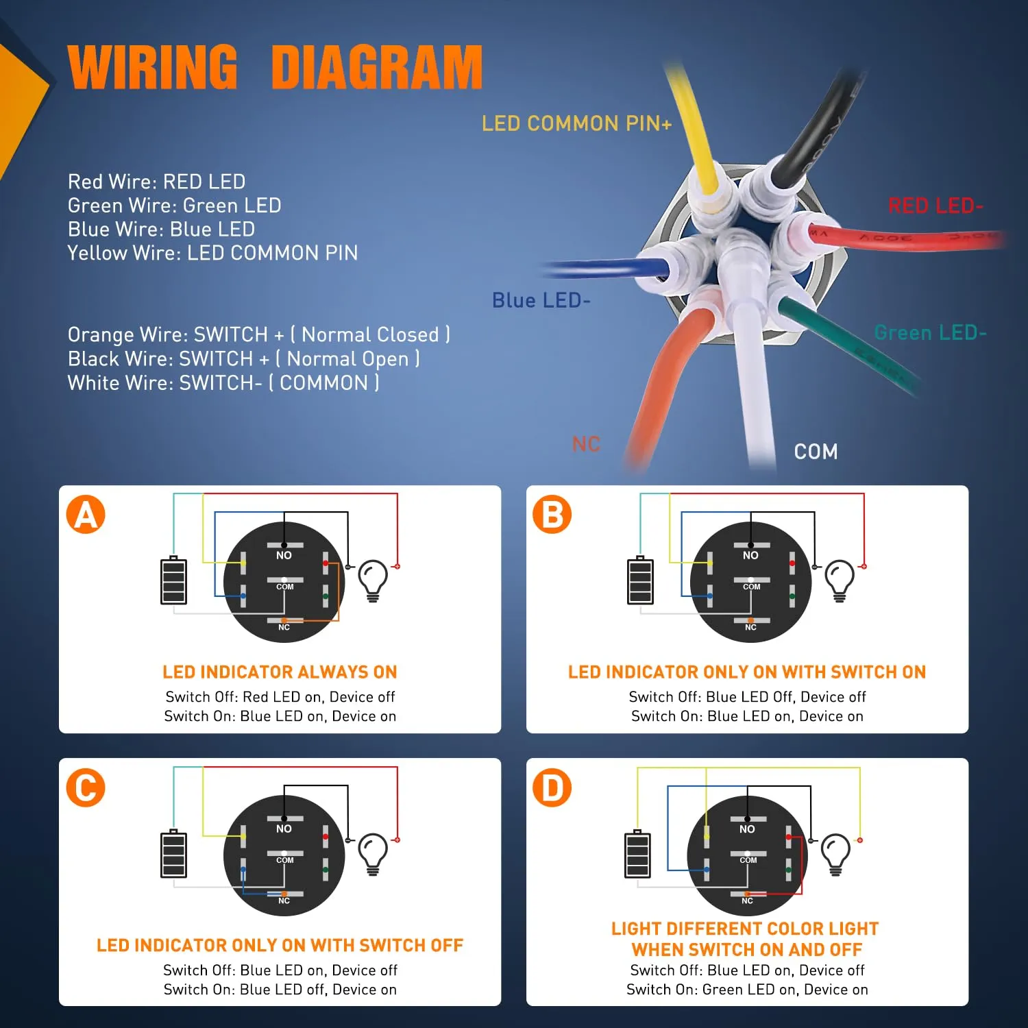 Nilight 3PCS RGB Toggle Switch 12-24V Rocker Switch RED Green Blue LED Lighted w/Pre-Wired Harness Stainless Steel Latching On Off Switches Waterproof for Boats Cars Trucks RV, 2 Years Warranty