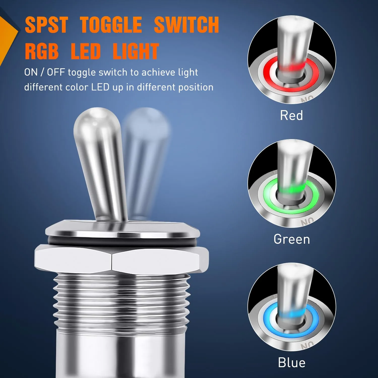 Nilight 3PCS RGB Toggle Switch 12-24V Rocker Switch RED Green Blue LED Lighted w/Pre-Wired Harness Stainless Steel Latching On Off Switches Waterproof for Boats Cars Trucks RV, 2 Years Warranty
