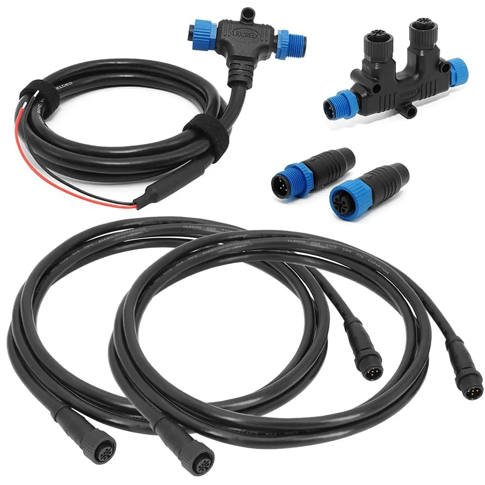 NMEA 2000 Starter Kit for Lowrance Simrad Garmin Device, Marine Grade NMEA 2K Backbone Cables Drop Cables Tees Terminators Replacement Part (Dual Device)