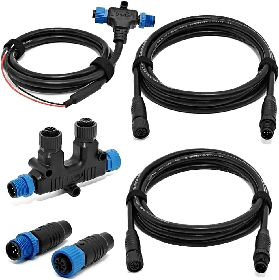 NMEA 2000 Starter Kit Marine NMEA 2K Network Accessories, Marine Grade NMEA 2000 Backbone Cables Drop Cables Tees Terminators for Lowrance, Garmin, Yamaha Outboard Engine (Dual Device)