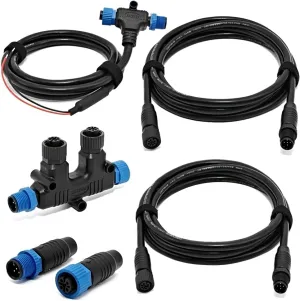 NMEA 2000 Starter Kit Marine NMEA 2K Network Accessories, Marine Grade NMEA 2000 Backbone Cables Drop Cables Tees Terminators for Lowrance, Garmin, Yamaha Outboard Engine (Dual Device)