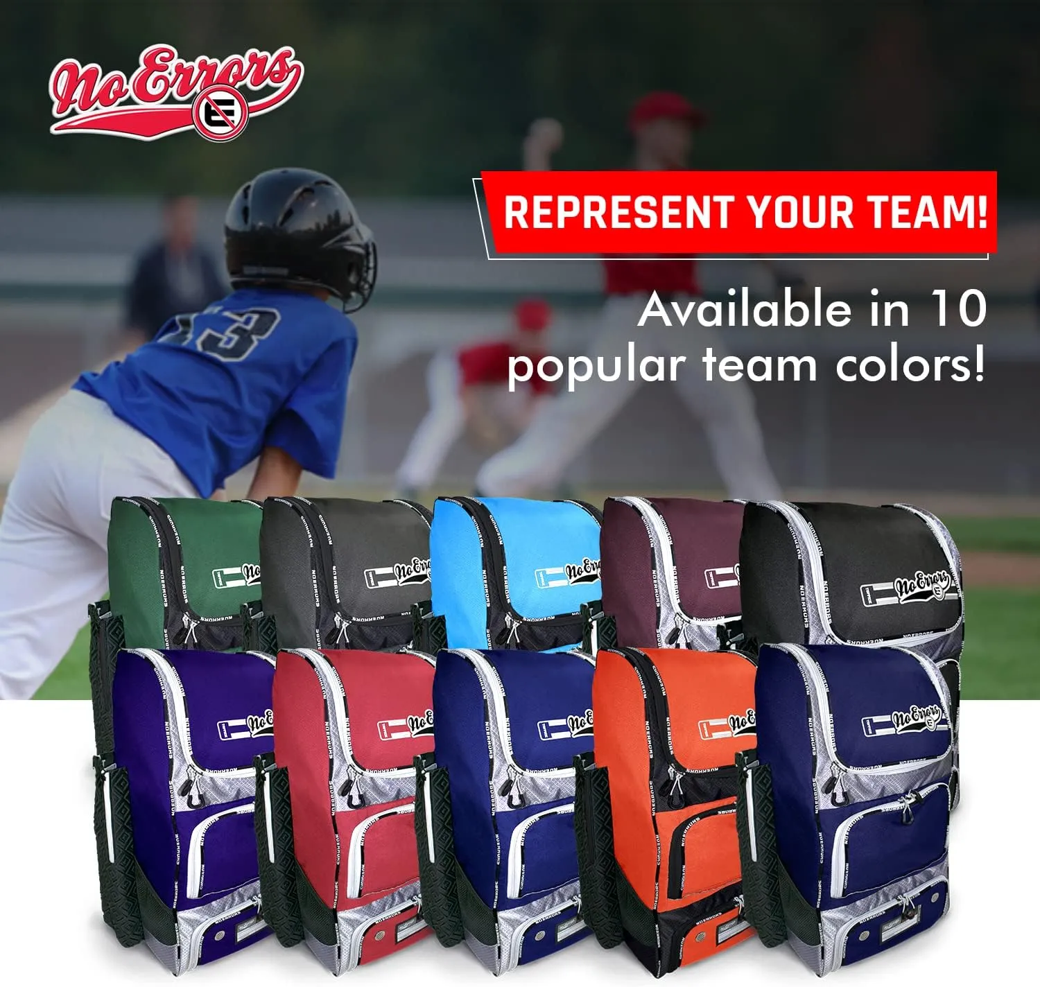 No Errors Top Pick Baseball Backpack for Kids - Heavy Duty Youth Baseball and Softball Bag with Fence Hooks - Dual Glove and Bat Compartments