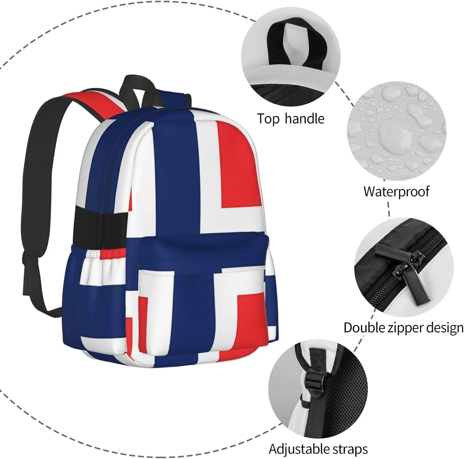 Norway Norwegian Flag Round Backpack Large Capacity Backpack Lightweight Double Shoulder Bag For Women Men Travel