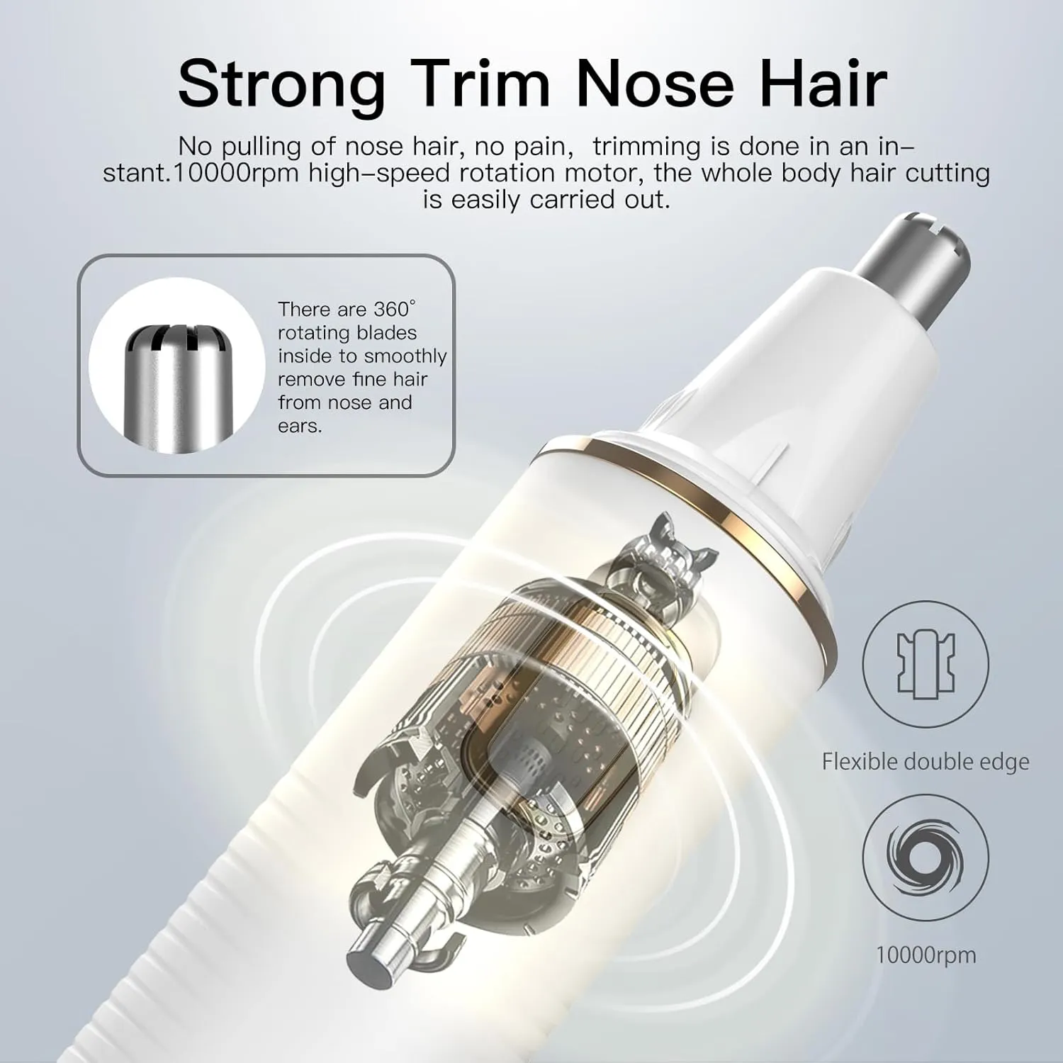 Nose Hair Trimmer for Women Men, 2025 Painless USB Rechargeable Nose Hair Clippers, Ear Trimmer for Women Men, Professional IPX7 Waterproof Dual Edge Blades (White)