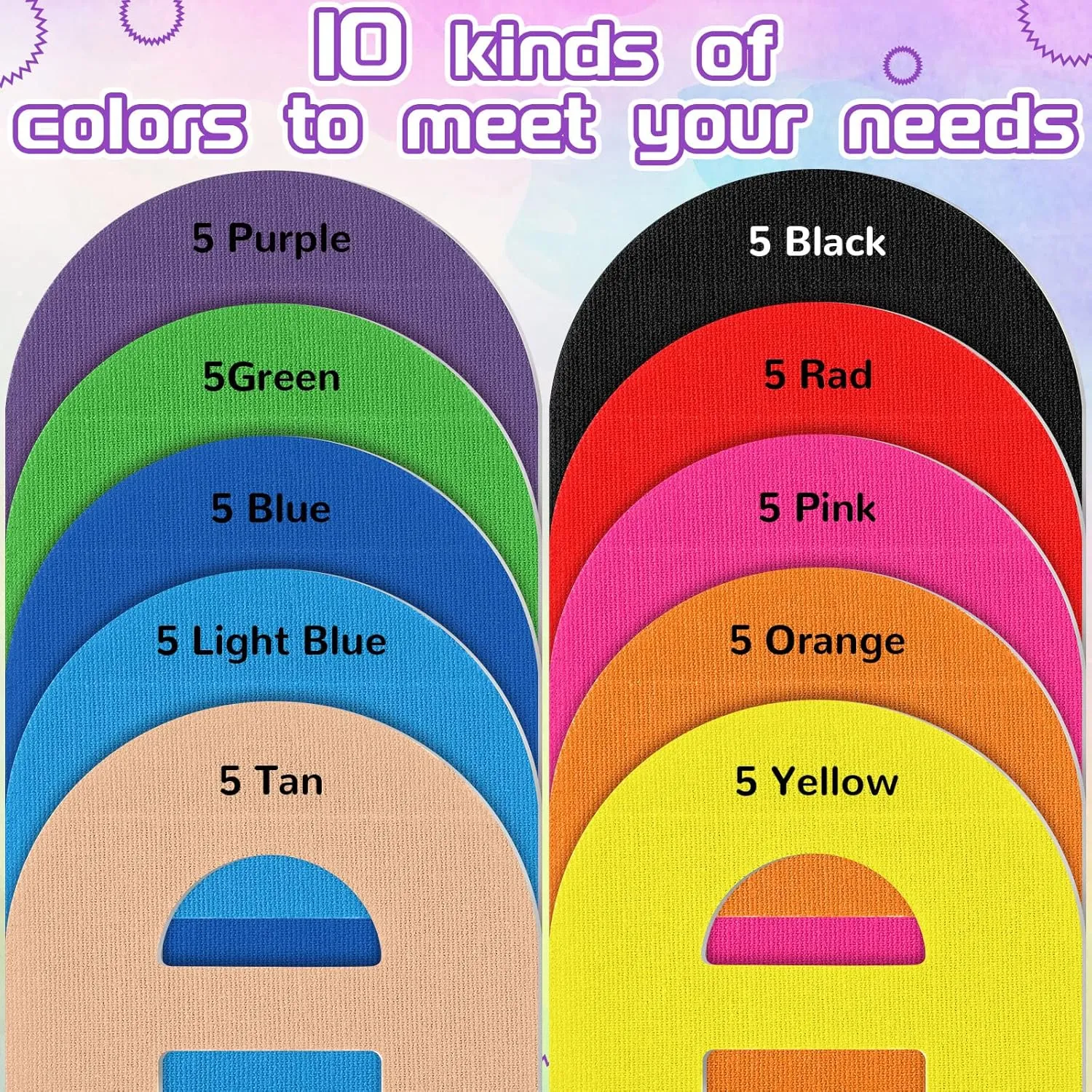 Nuanchu 50 Pieces Adhesive Patches Compatible with Omnipod 5 Shower Waterproof Pre-Cut Adhesive Overpatches with Strap Sweatproof Tape Continuous Glucose Monitor Protection(Colorful)