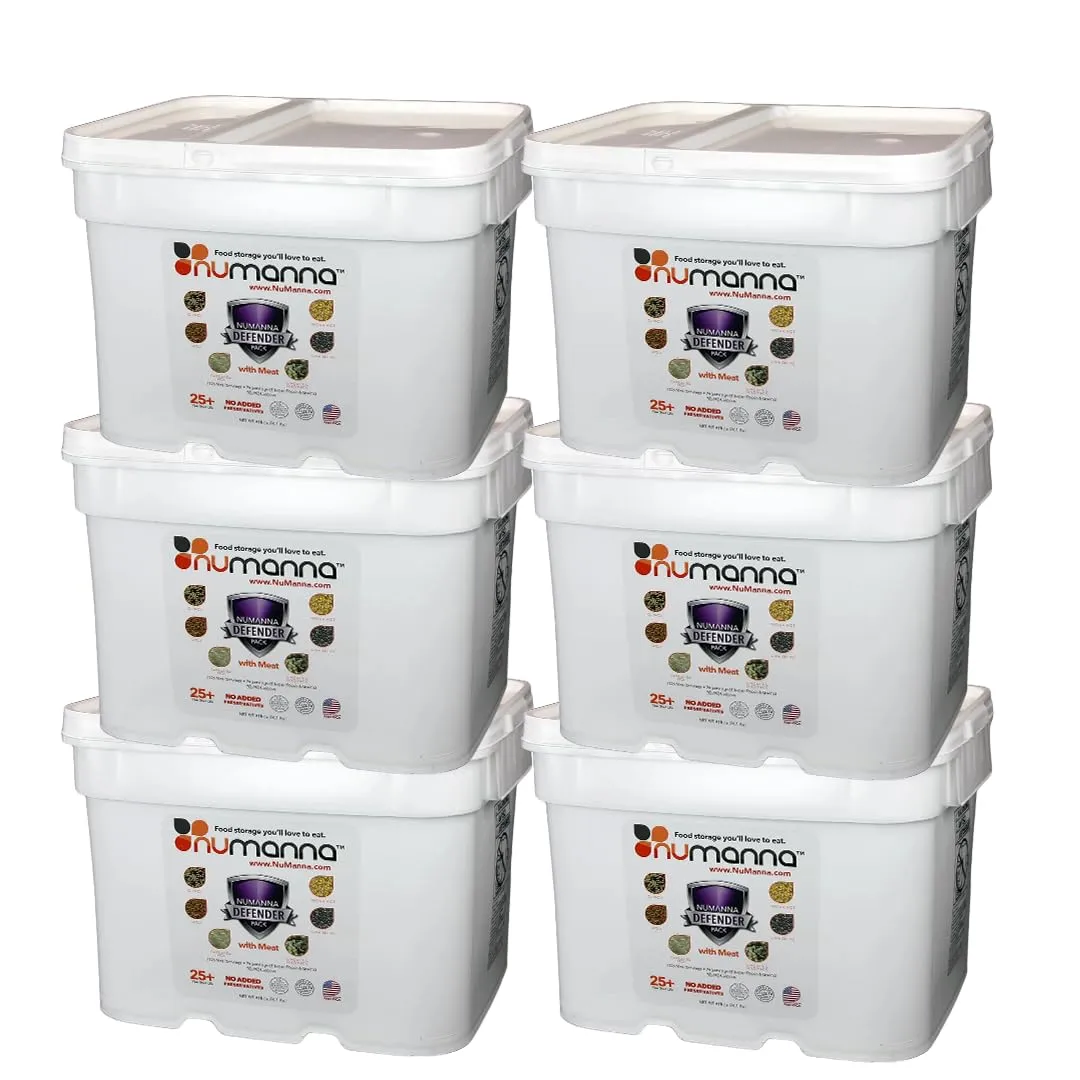 Numanna Mega Defender Pack with Meat Buckets 1296 Servings Protein Survival Pack 38,780 Calories Per Bucket Easy to Prepare Emergency Food No Added Preservatives Made In USA 25  Year Shelf Life